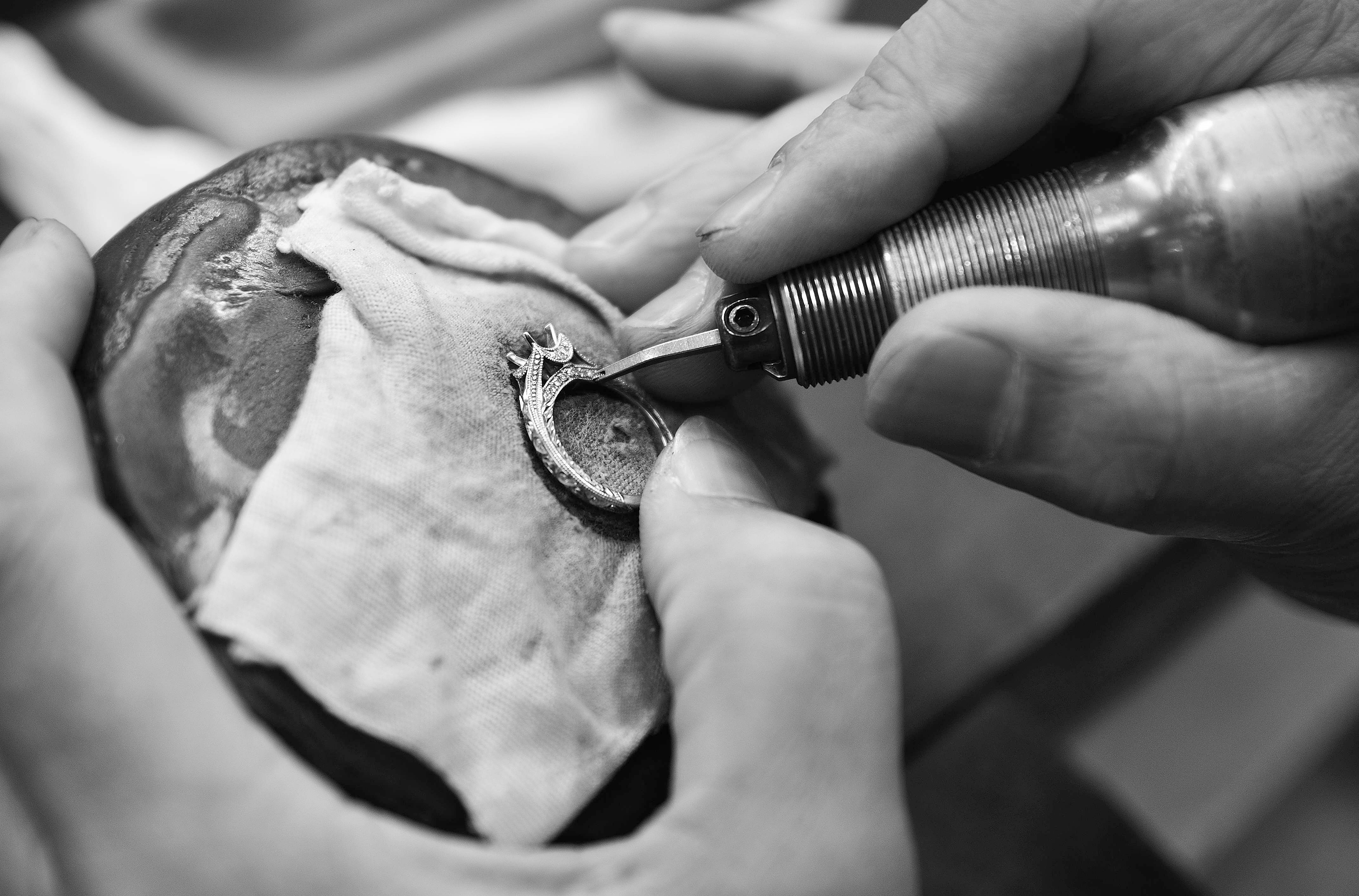 Hand-crafted milgrain jewelry detail in black and white